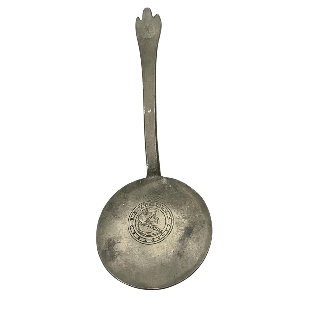 Unique Vintage H.M. German Pewter Cooking Spoon Embossed Seal
